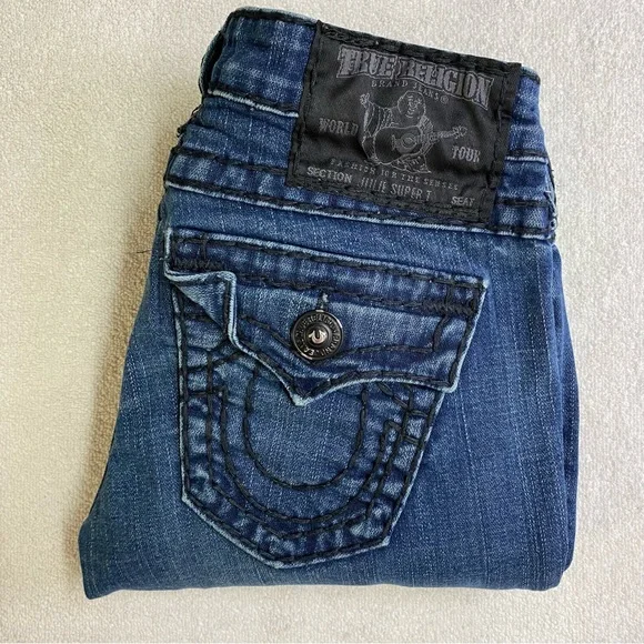 Vintage Y2K True Religion Distressed Dark Wash Ultra Low Rise Skinny Jeans 26 - Picture 16 of 16
